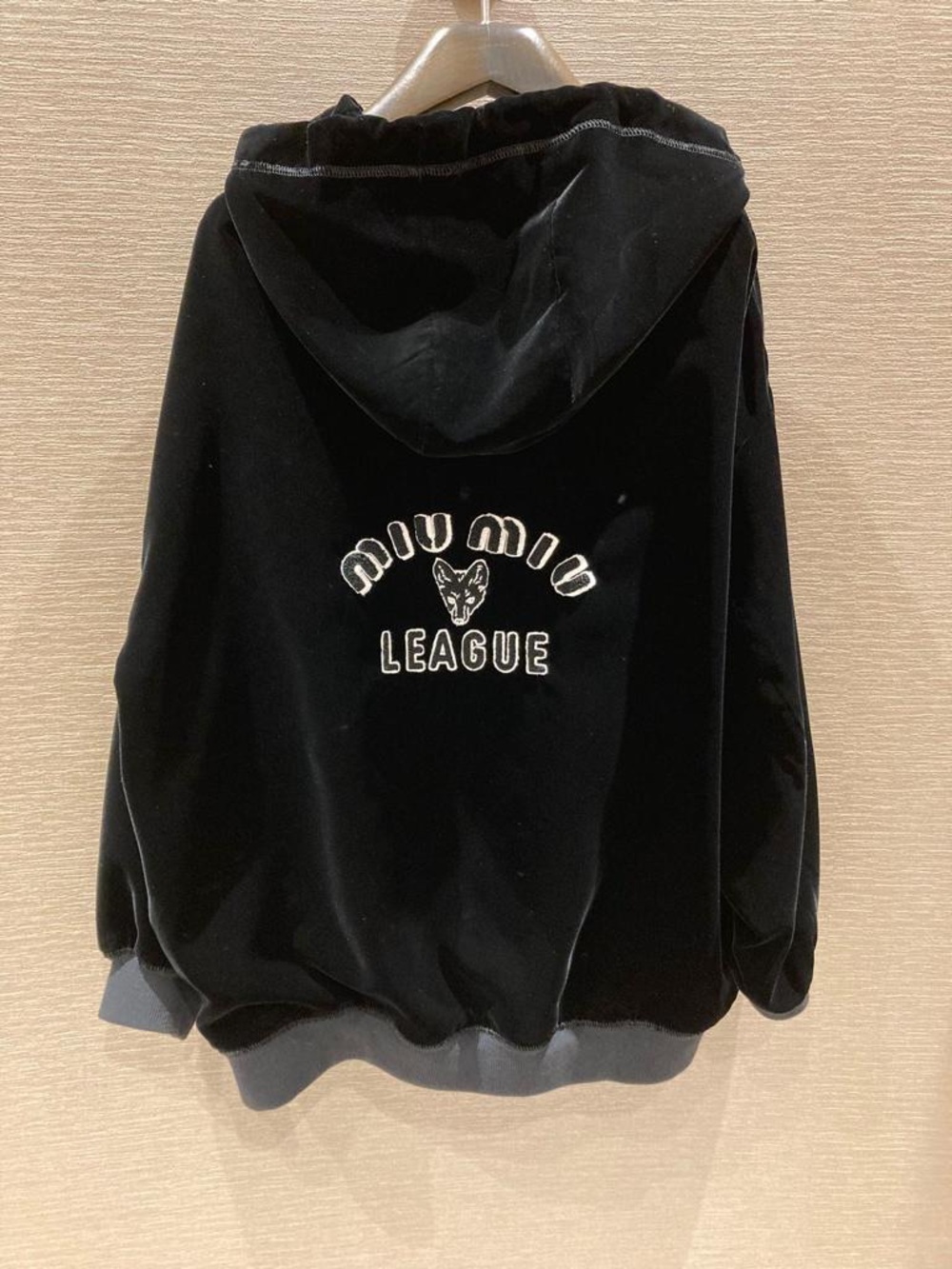 Miu Miu Velvet Logo Bomber Jacket “League” Runway Piece IT 38 Oversized NEW